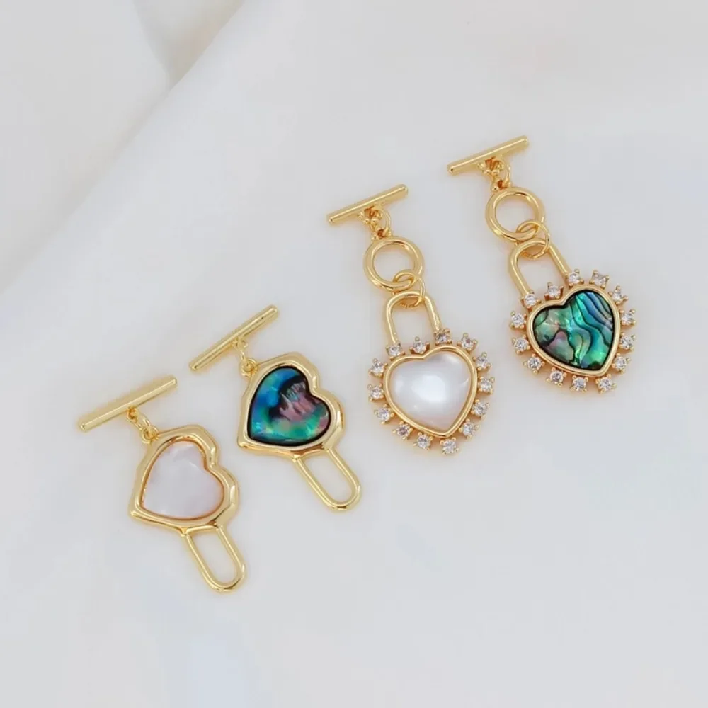 

Arc-shaped White Shell Heart OT Clasp, 18K Gold-plated Connecting Clasp, End Clasp, Pearl Bracelet Necklace, DIY Heart Clasp