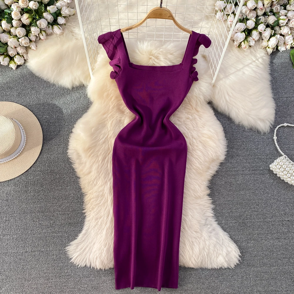 REALEFT Summer Women\'s Knitted Strapless Dresses 2024 New Knitwear Sheath Elegant Bodycon Wrap Red Sexy Dress Female