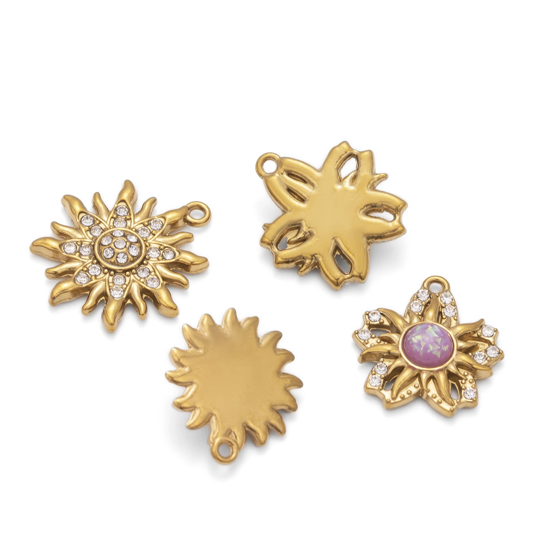 5Pcs/lot Inlaid Zircon Sun Pendant Gold Color Shining Charms Pendants for DIY Jewelry Necklace Making Findings Accessories