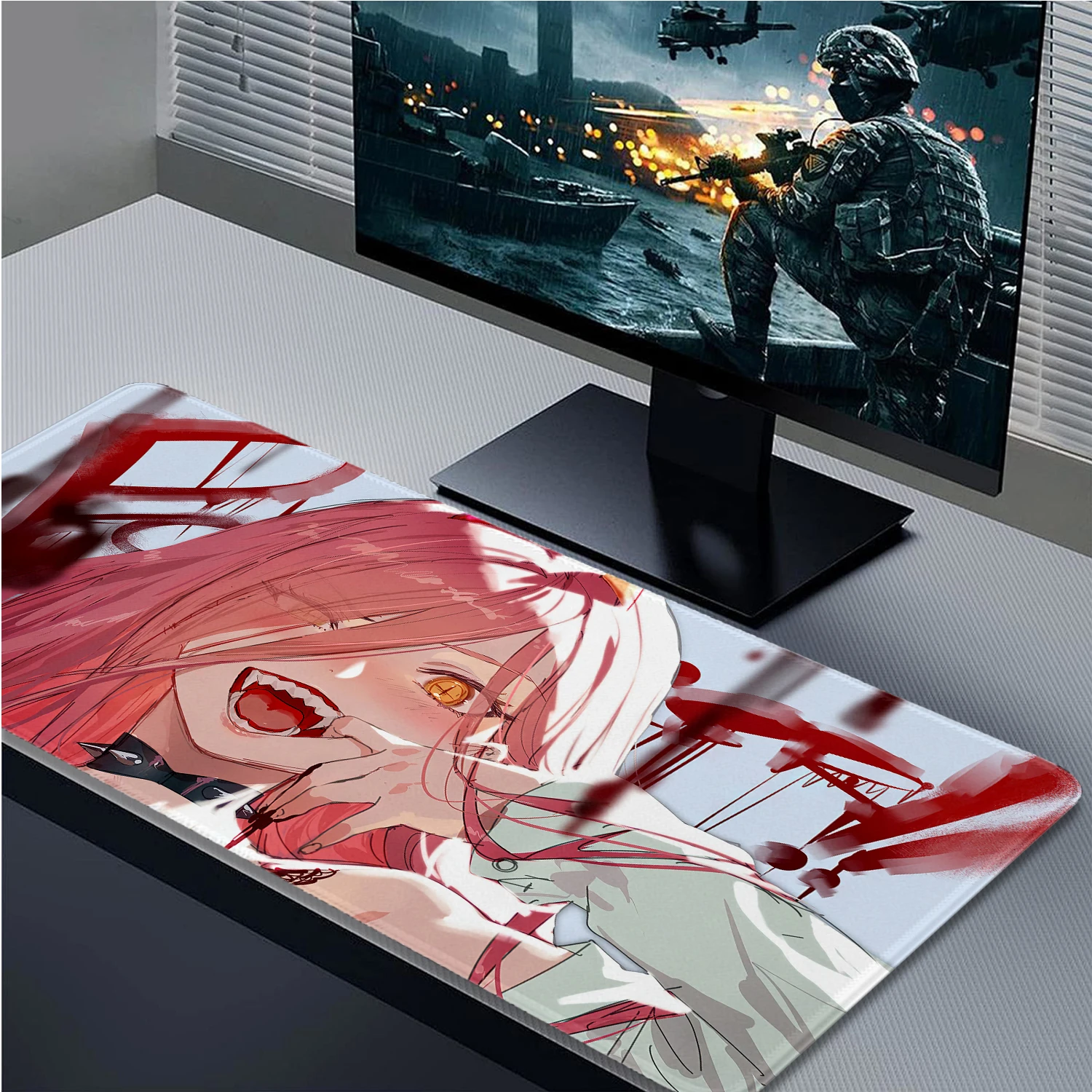 Anime Girl Mouse Pad Chainsaw Man Power Gaming Mouse Pad Large Keyboard Pad Kwaii Cute Game Mousepad Office Desk Mat