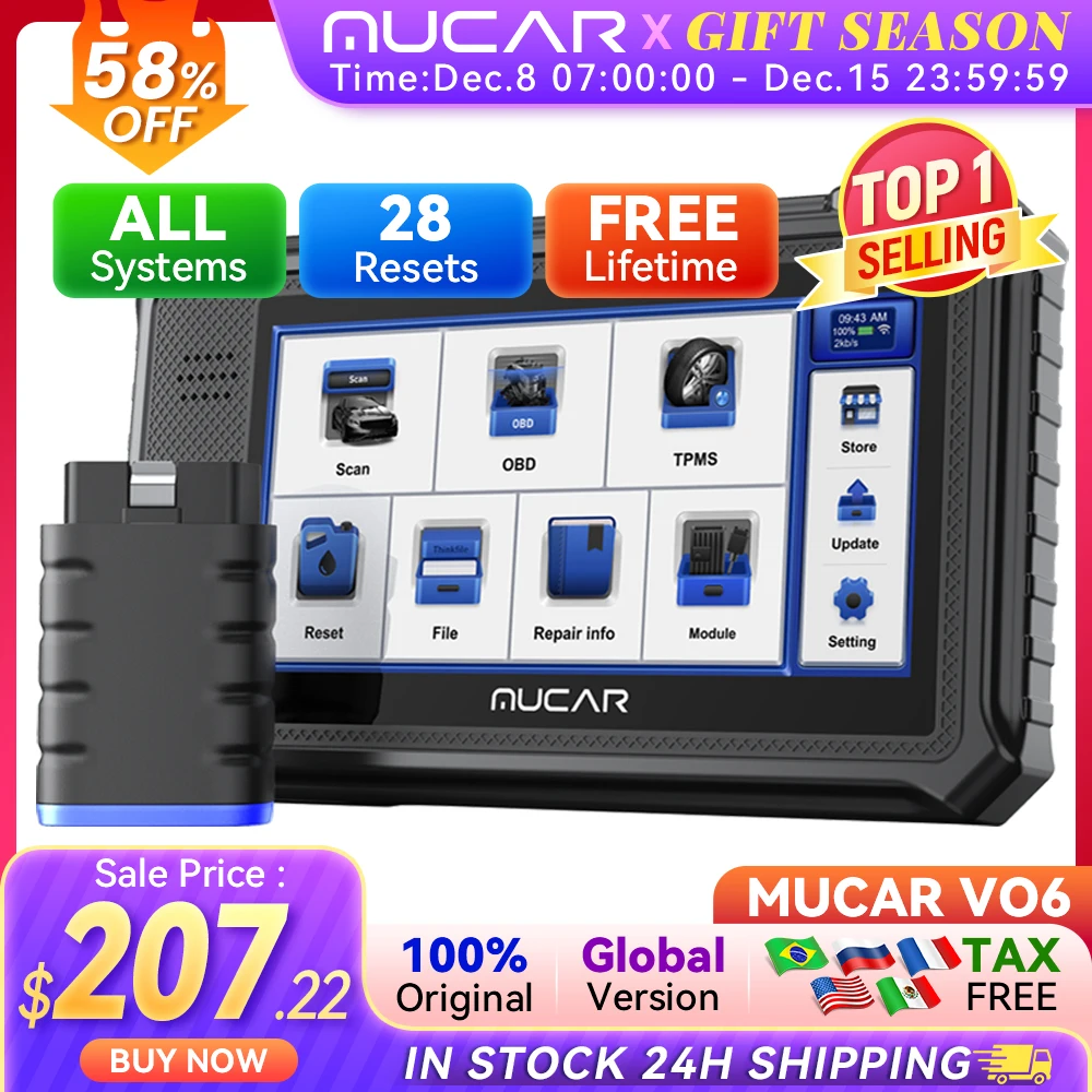 

MUCAR VO6 Best Professional Car Diagnostic Tools All System Automotive Obd2 Scanner Auto OBD 2 Diagnosis ECU Coding Active Test