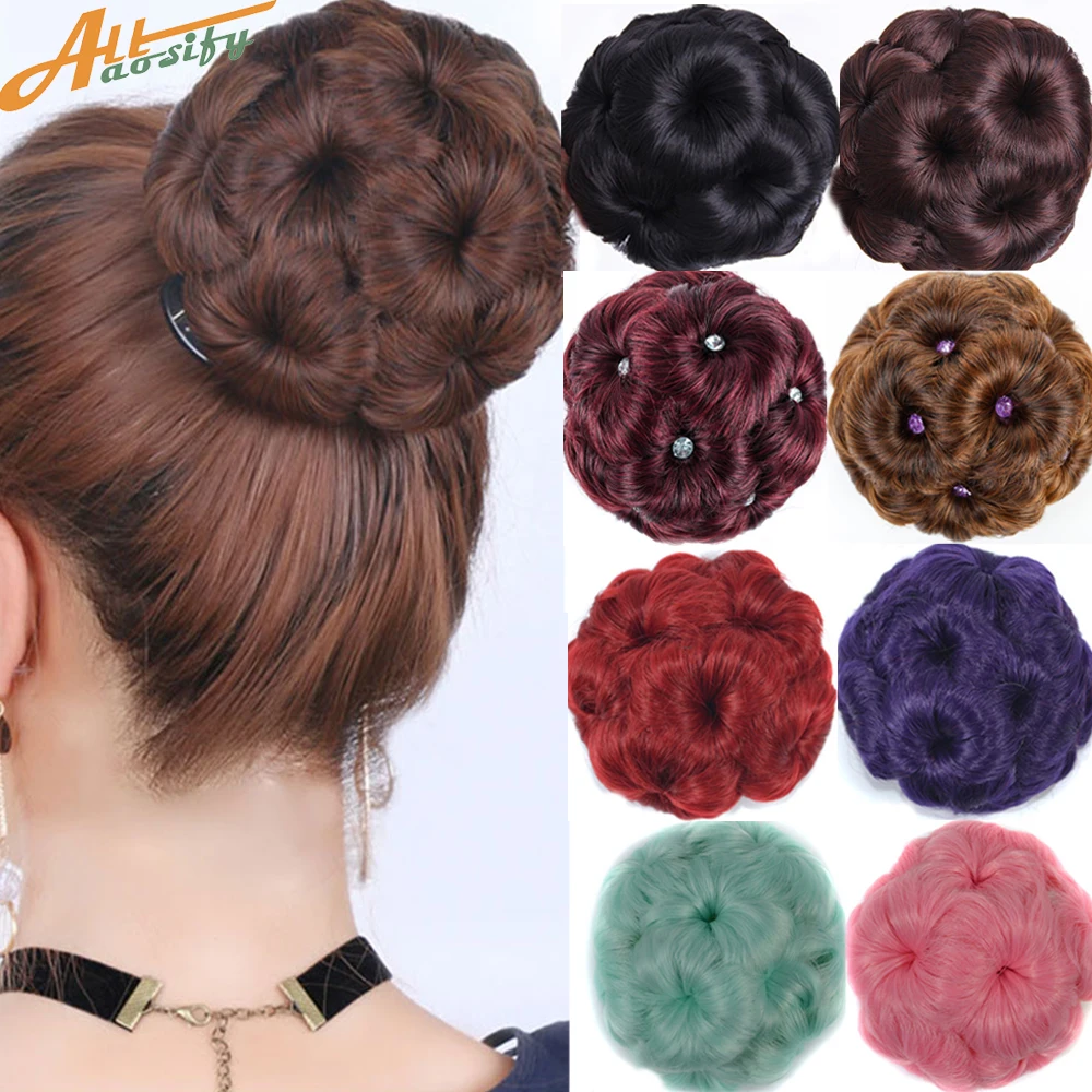 Allaosify Synthetic Chignon Hair Bun Clip In Ponytail Extensions Pink Black Red Hair Accessorie Curly Women\'s Chignon Female Bun