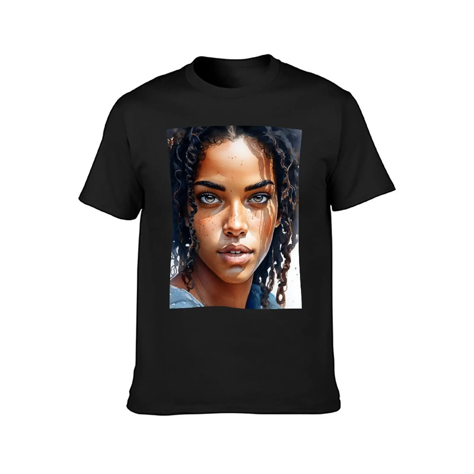 Brazilian Beauty: Watercolor Portrait with Intricate Details T-Shirt funnys anime t shirts for men graphic