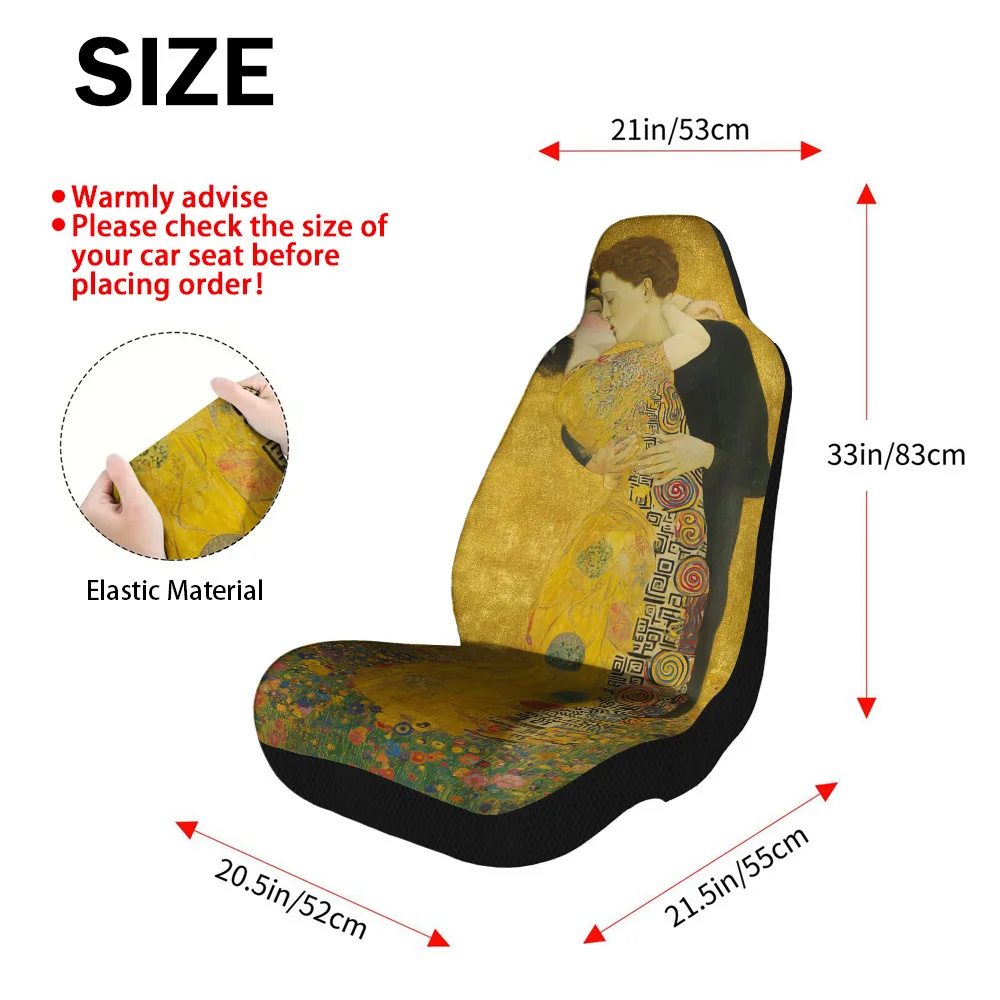 Set Of 2, Gold-Themed Car Seat Covers Featuring Lovers Embrace – Elegant And Long-Lasting Complete Set For Two Front Seats, Univ