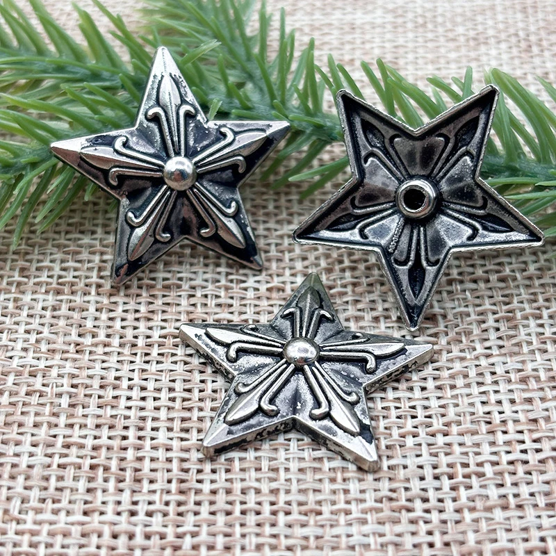 10 Pcs Metal Conchos Rivet Stud Spike Button Rivets for Leather Bag Decor Clothes Shoes DIY Craft Accessories Five Pointed Star
