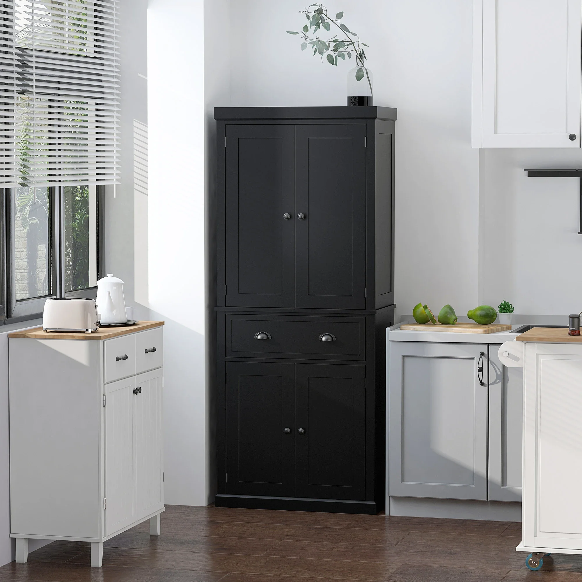 

72" H Colonial Kitchen Pantry Freestanding Storage Cabinet Black