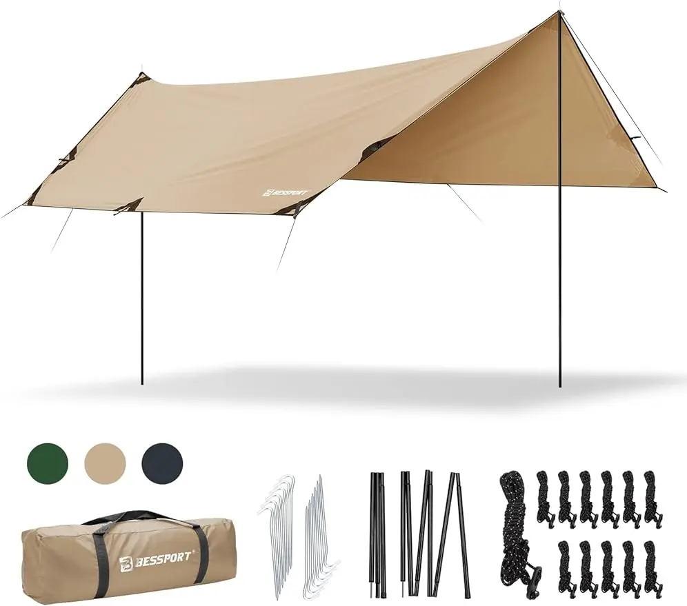 

Camping Tarp Tarp with 2 Poles Lightweight Car Awning Sunshade Portable Multifunctional Backpacking Tarp PU 3000mm