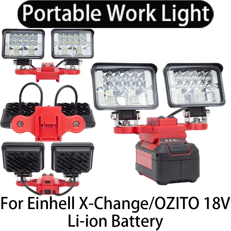 Portable LED Dual Head Work Light for Einhell X-Change/OZITO 18V Li-Ion Battery Portable LED Dual Head Light Camping Light