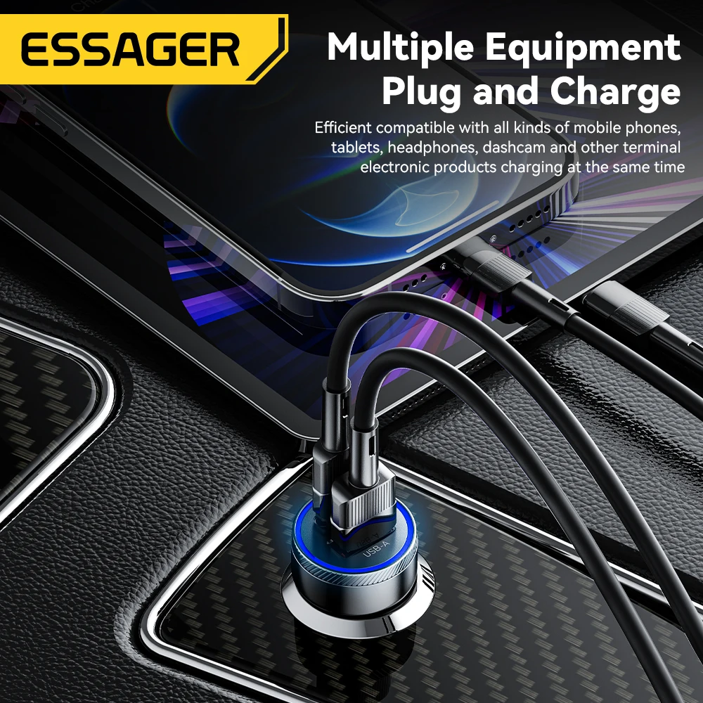 Essager 차량용 USB 충전기, 고속 충전 3.0, QC SCP AFC 30W, USB C 타입, 샤오미 포코, 아이폰, 화웨이, 삼성용, 54W, 5A