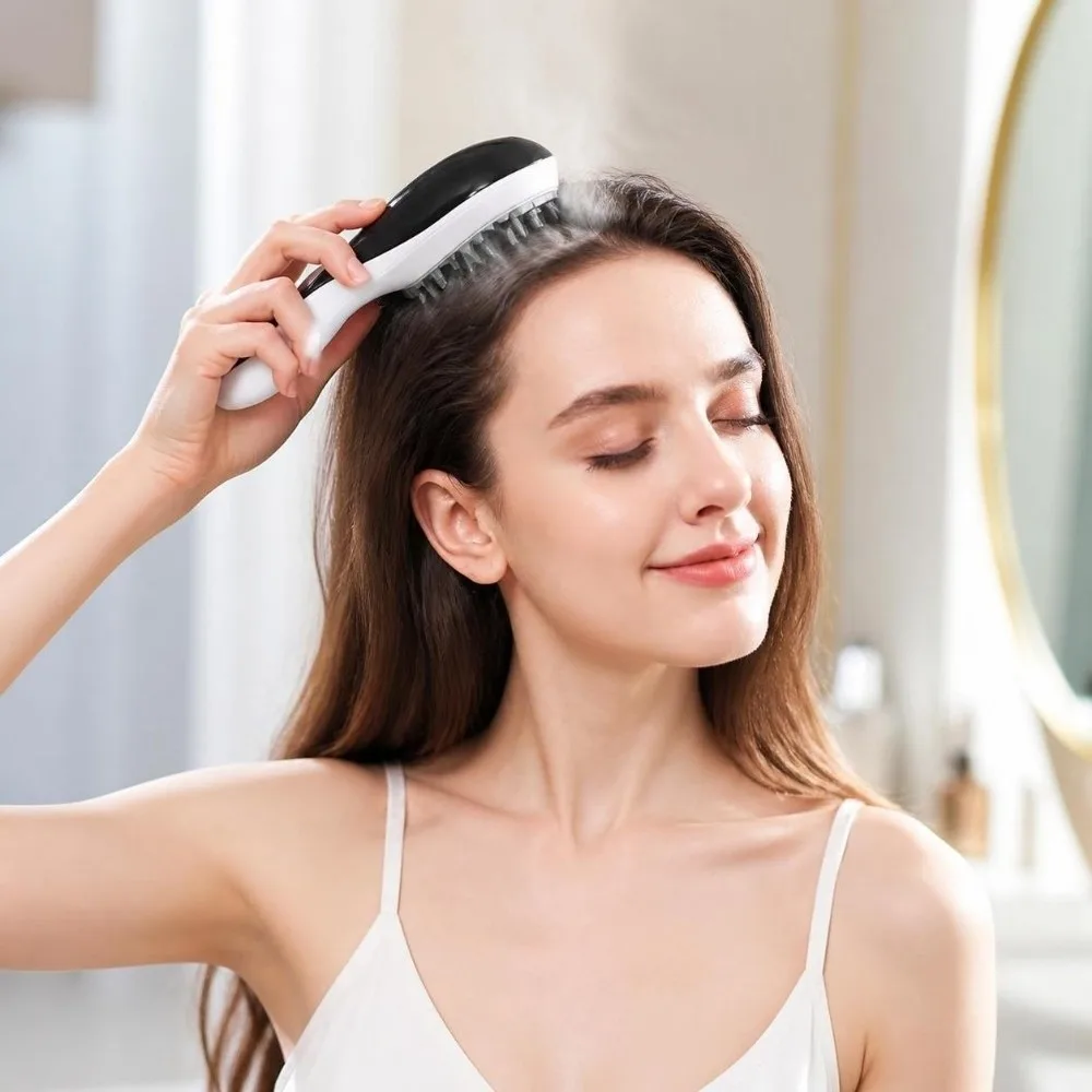 Multi-Function Electric Spray Hair Brush Hair Care Anti-Frizz Scalp Massage Comb Red Blue Light Anti-Static Spray Massage Comb