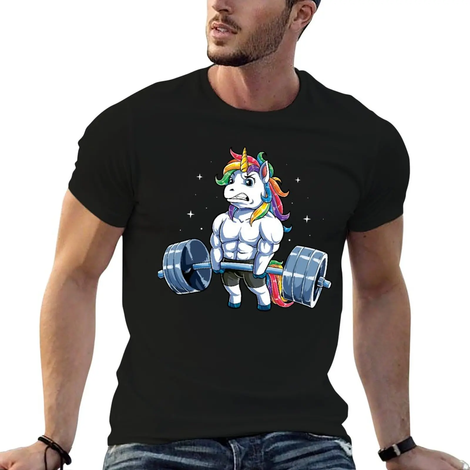 

Men t T-Shirt shirt Women Rainbow Gifts T Unicorn Deadlift Gym Weightlifting cotton shirt Fitness Party man