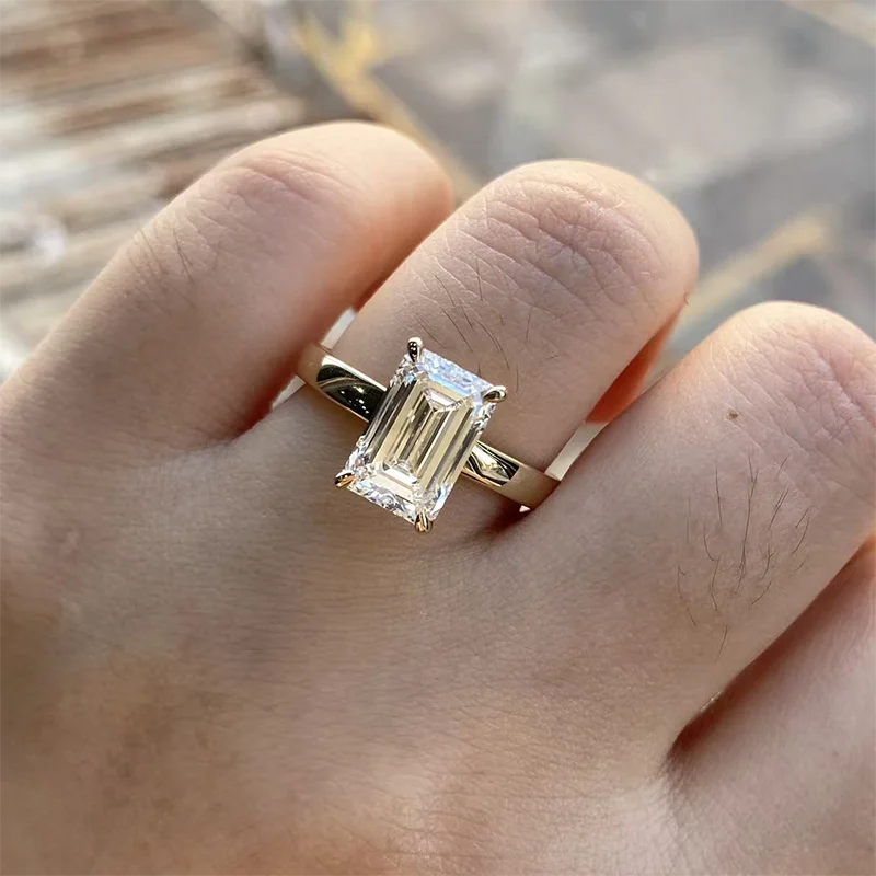 3Ct Emerald Cut  EF/VS VVS Lab Grown Diamond Solitaire 3mm Ring Arm Width 14K 10K Gold  IGI Certified Wedding Ring
