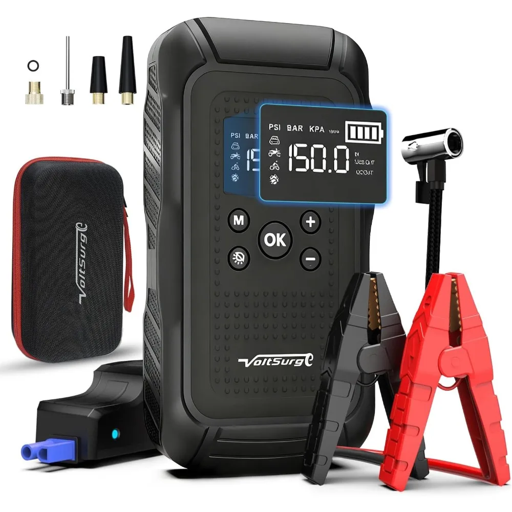 7000A Jump Starter مع ضاغط الهواء (جميع الغاز/10.0L الديزل)، حزمة بادئ تشغيل الطائر 12 فولت مع منفاخ إطارات تلقائي 150 رطل لكل بوصة مربعة، بطارية السيارة