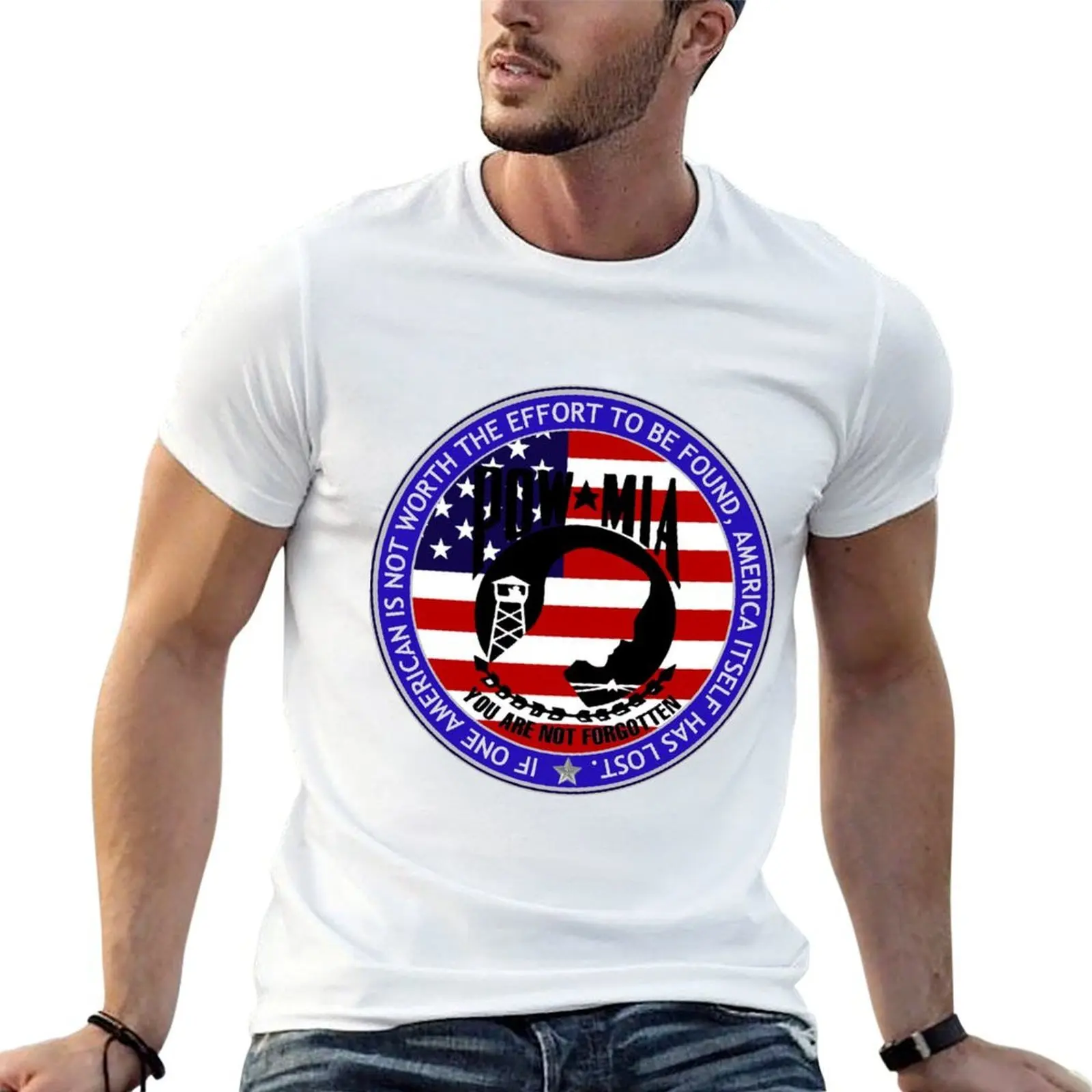 

American Even t shirts man with prints 100% POW-MIA cotton tshirt t T-Shirt shirt cotton 1