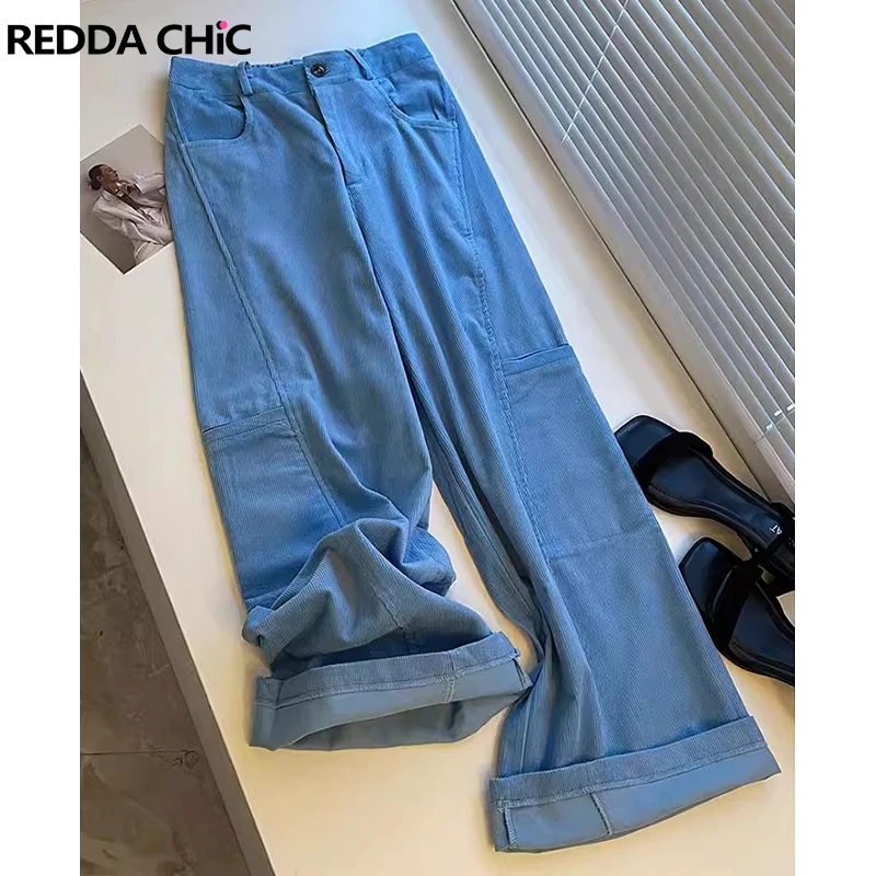 

REDDACHIC винтажные вельветовые брюки-карго мужские большие карманы на флисовой подкладке широкие прямые длинные брюки повседневная теплая зимняя одежда