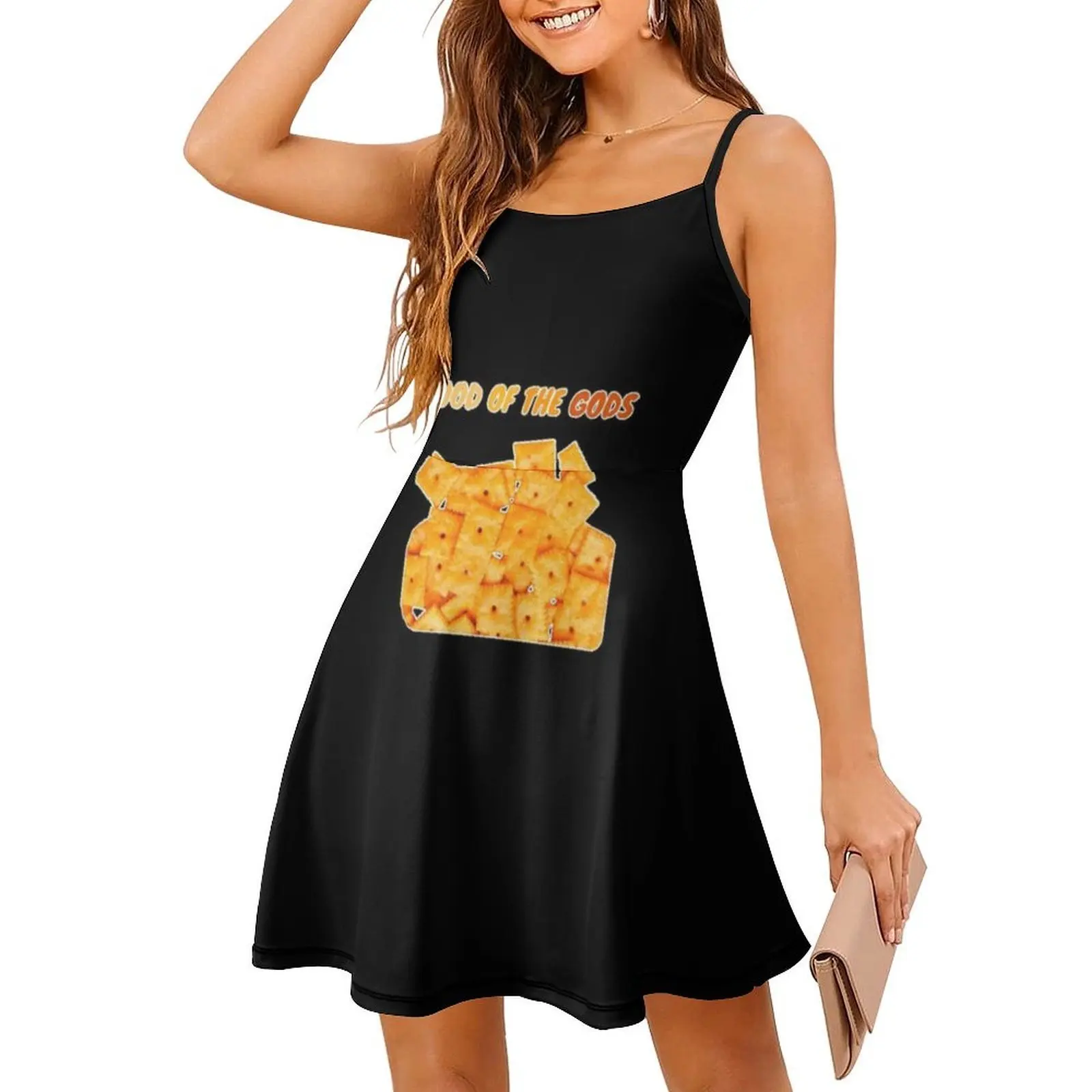 فستان بوهيمي بدون أكمام من Cheez It للنساء مطبوع عليه فساتين حفلات الشاطئ Cheez It Food Cheese Snack Cheez ملابس نسائية