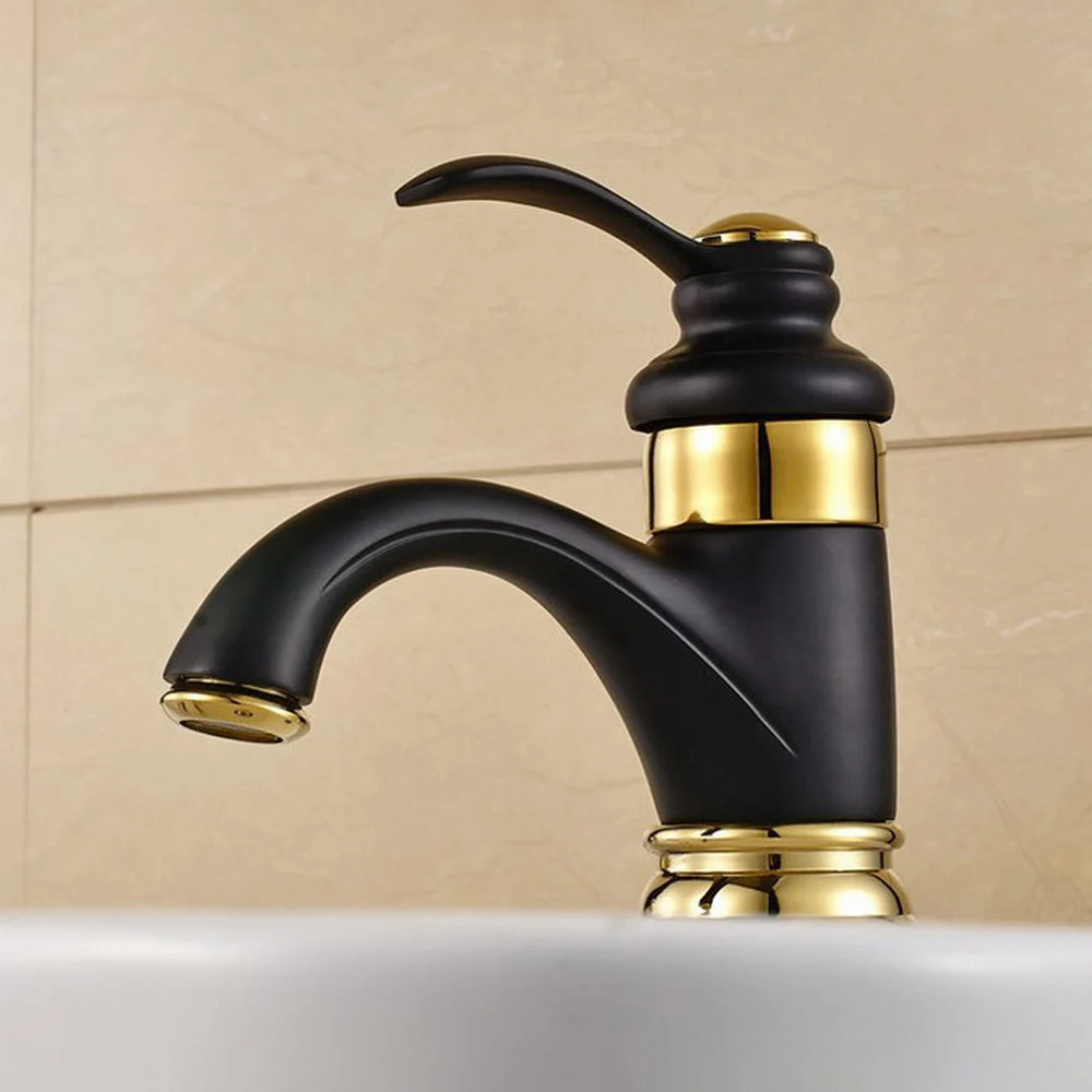 Oil Rubbed Bronze & Gold Brass Single Handle Bathroom Vanity Sink Faucet Basin Faucet Deck Mount Mixer Tap Bnf803