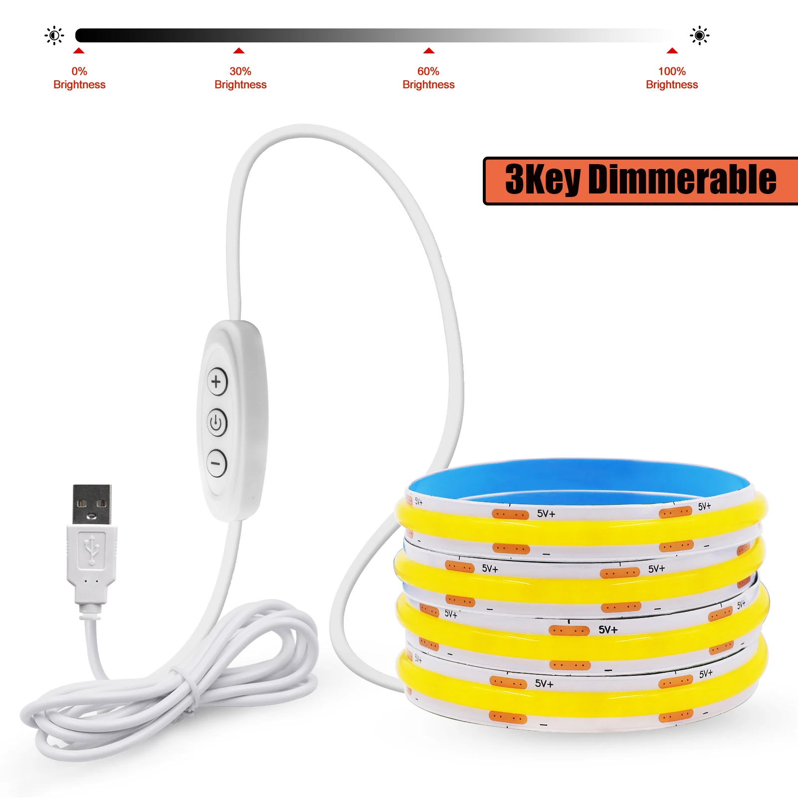 5V USB EIN/AUS/Touch Dimmbarer COB-Streifen 320 LEDs Weiß 3000K 4000K 6000K Heimdekoration Schrankbeleuchtung Flexibles Band LED-Licht