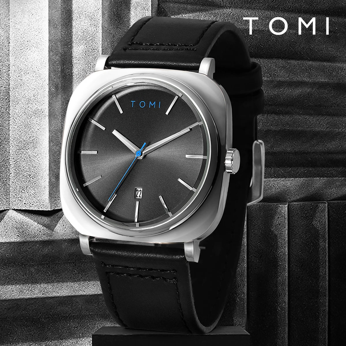 TOMI Moda męska Projekt biznesowy Zegarek Kwadratowy mały zegarek na dysku Wysokiej jakości minimalistyczny design Elegancki męski zegarek kwarcowy