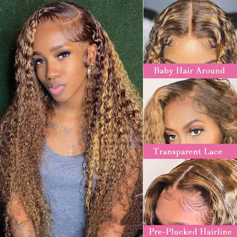 Highlight Deep wave13x4 Lace Frontal Wig for Women Choice Glueless Wig Clearance on Sale 13x6 HD Lace Front Human Hair Curly Wig