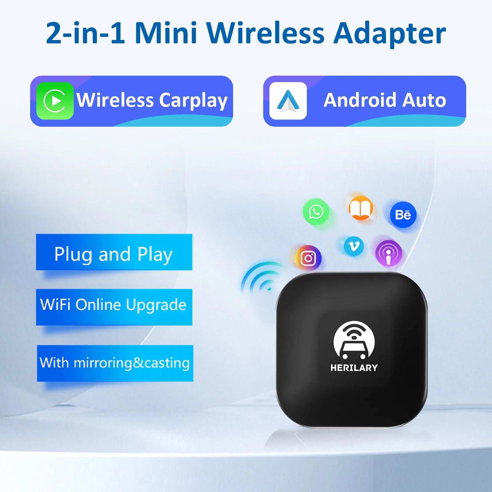 

2-in-1 Wireless Adapter CarPlay Android Auto Car Multimedia Bluetooth Wireless Connection Adapter Online Upgrade Plug & Play