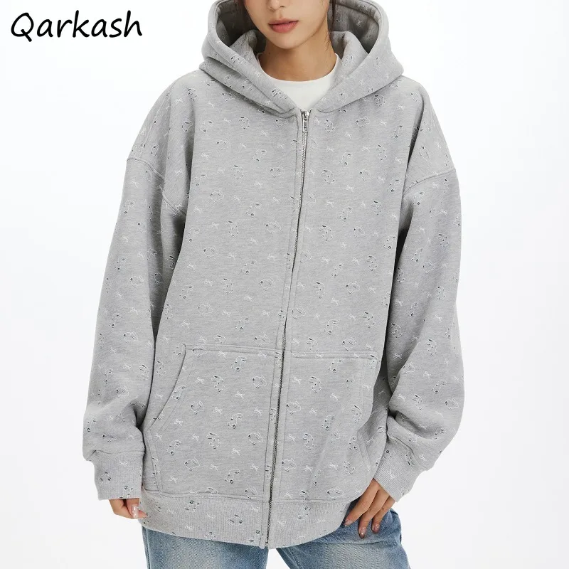 

Свободные куртки для женщин с длинными рукавами и карманами Cool Girls Sprig Autumn Zipper Ulzzang Casual Ins с капюшоном в корейском стиле Simple Grey