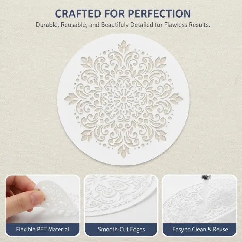 4PCS Round Mandala Stencils Ideal DIY Gift for Artists Painting Templates for Wall Wood Fabric Decor
