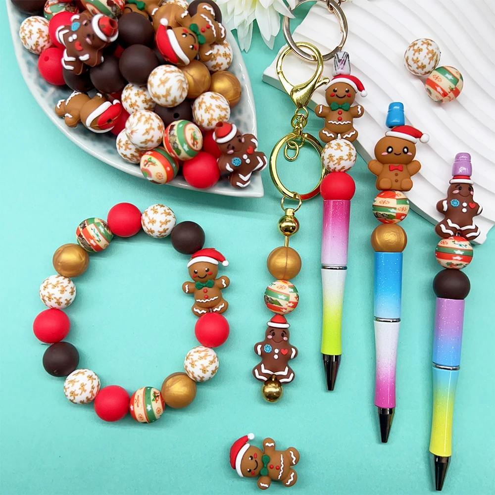 25/43/50PCS 3D Weihnachten Lebkuchenmann Silikonperlen Set, perfekt für DIY Schlüsselanhänger, Halsketten, Armbänder und andere Bastelarbeiten – Detail 6