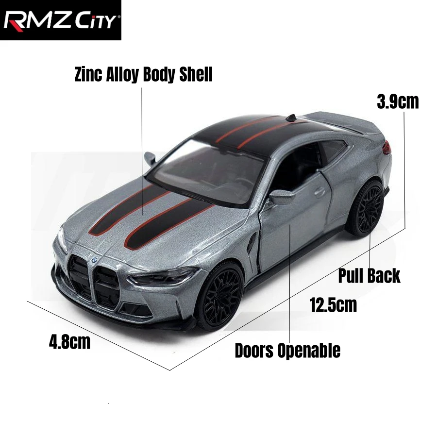 1/36 BMW M4 CSL G82 Sedan Toy Car Miniature Model RMZ CiTY Free Wheels Pull Back Diecast Alloy Collection Gift For Children Boy