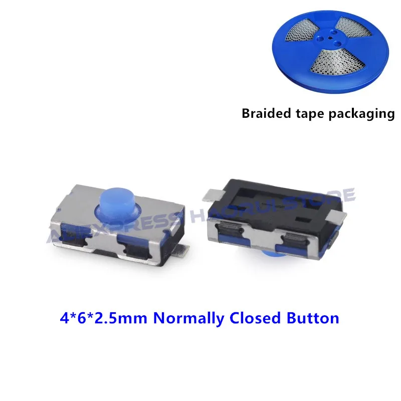 

1000Pcs Blue Silicone Button 3*6*2.5mm 4x6x2.5mm Tactile Switch 2Pin SMD Normally Closed Switches 4x6x2.5H Touch microswitch