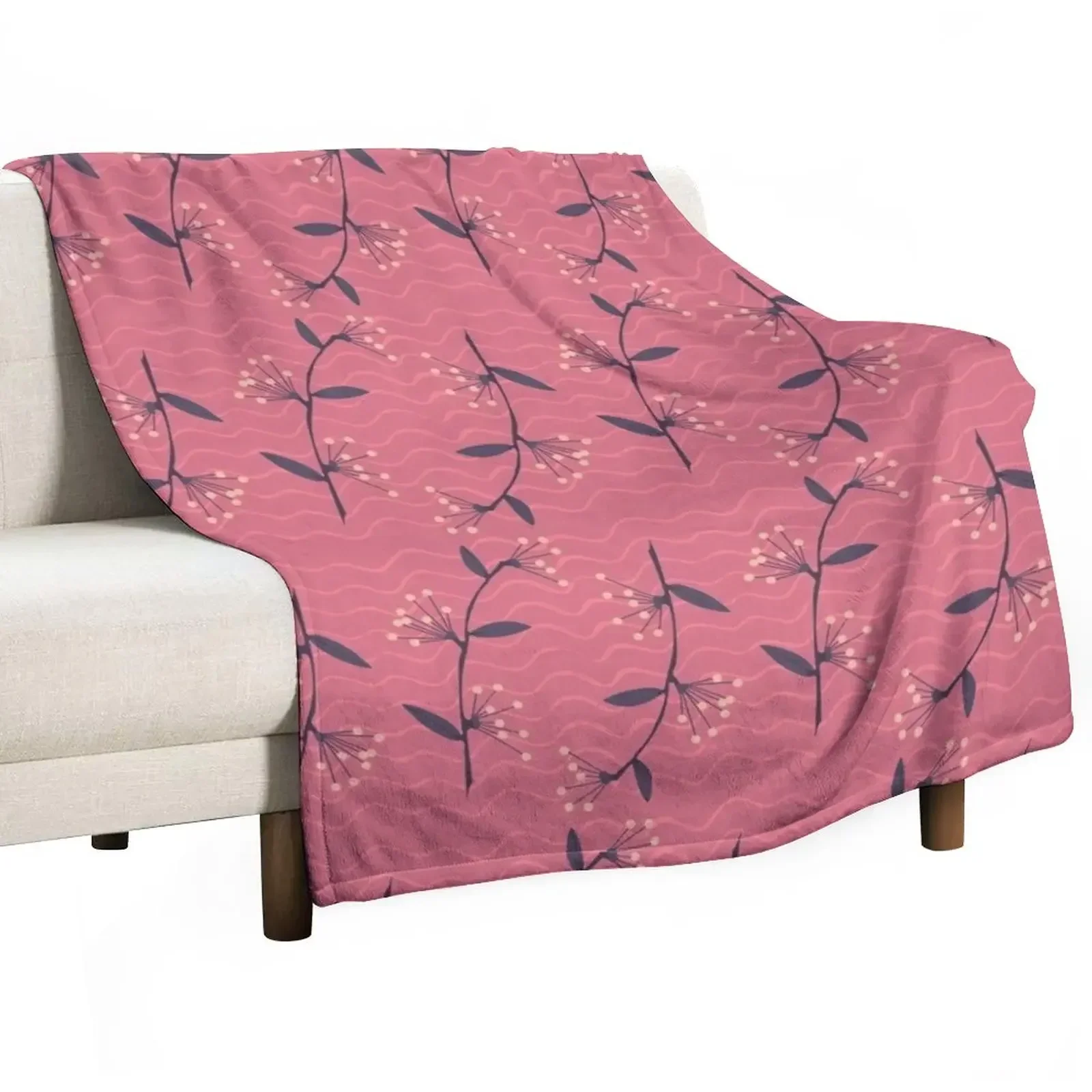 

minimal pattern with branch and leafs Throw Blanket Bed covers Camping Blankets