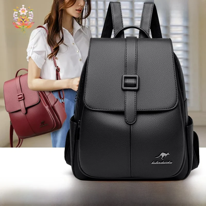 

Women's Casual Large Capacity Soft Leather Backpack Fashionable 2026 New Style British Style Backpack with Multiple Compartments