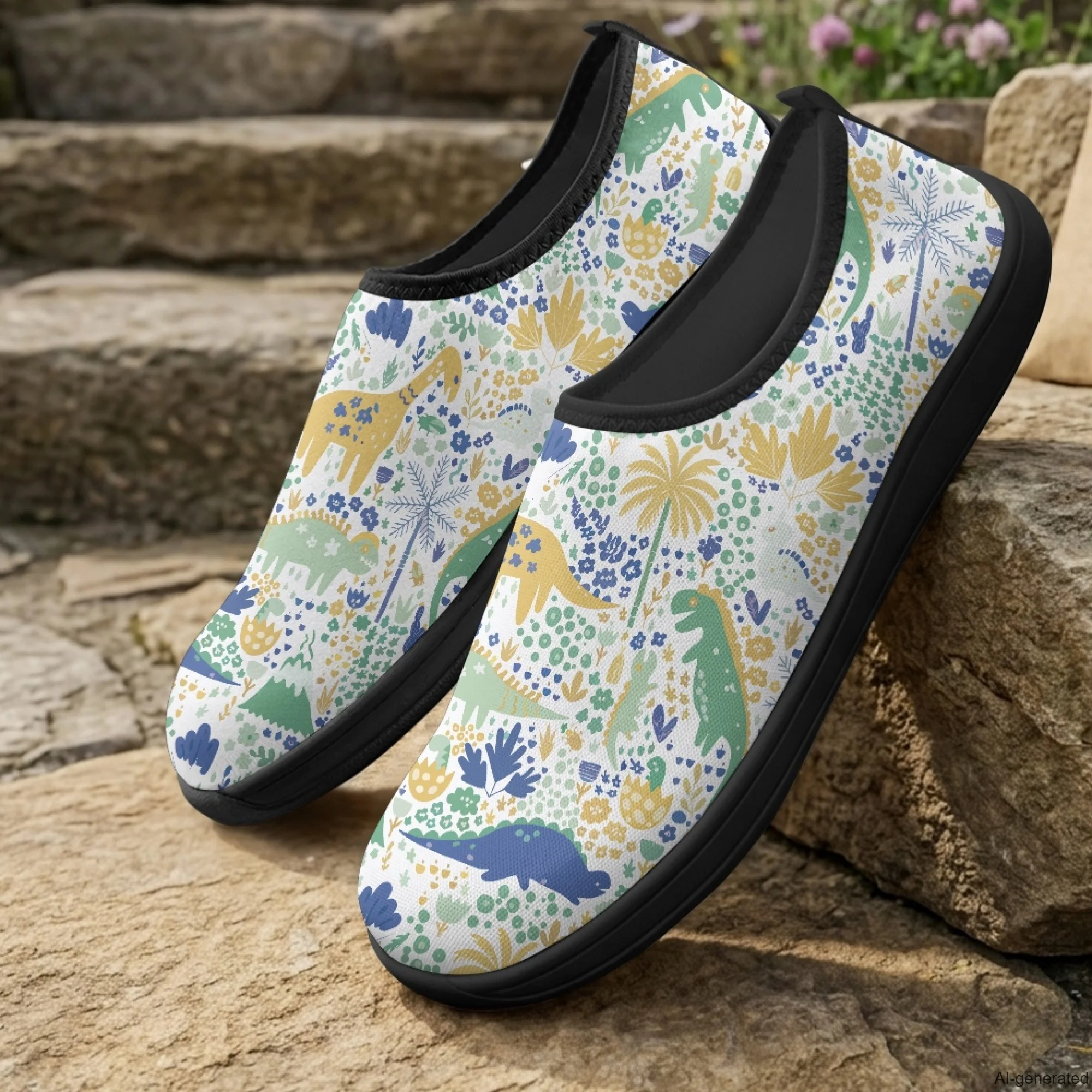 XIXIRIMIDO Slip-on Wide-toed Shoes Men's Breathable Mesh Shoes Dinosaur Print Womens Fashion Sneakers Walking Shoes 36-46