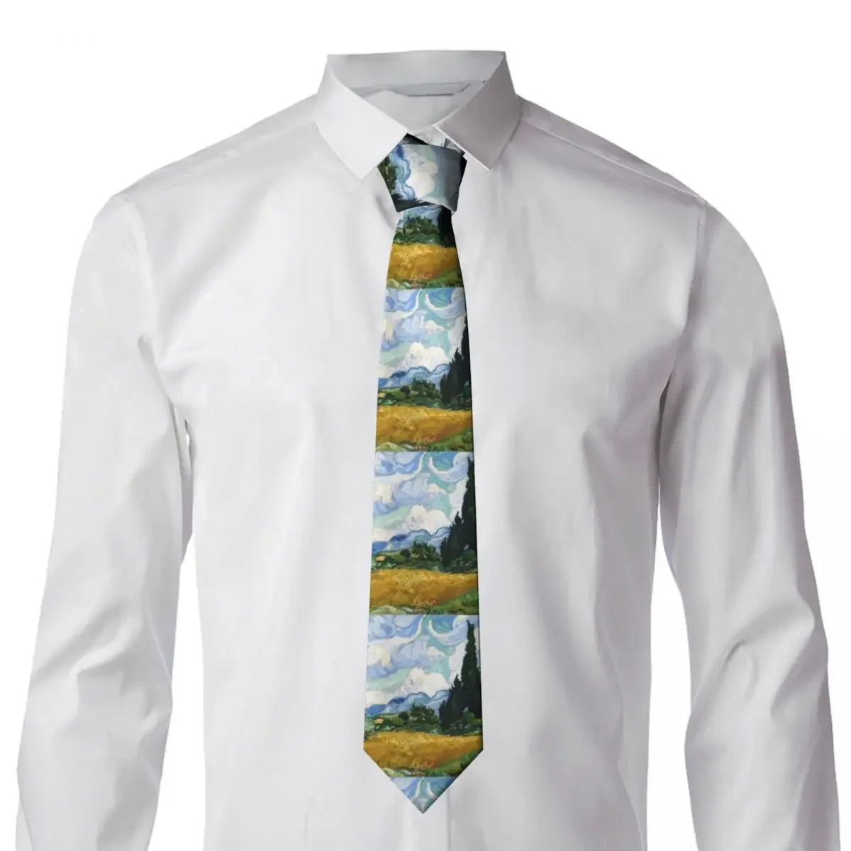 Classic Wheat Field With Cypresses Neckties Men Custom Silk Vincent Van Gogh Office Tie