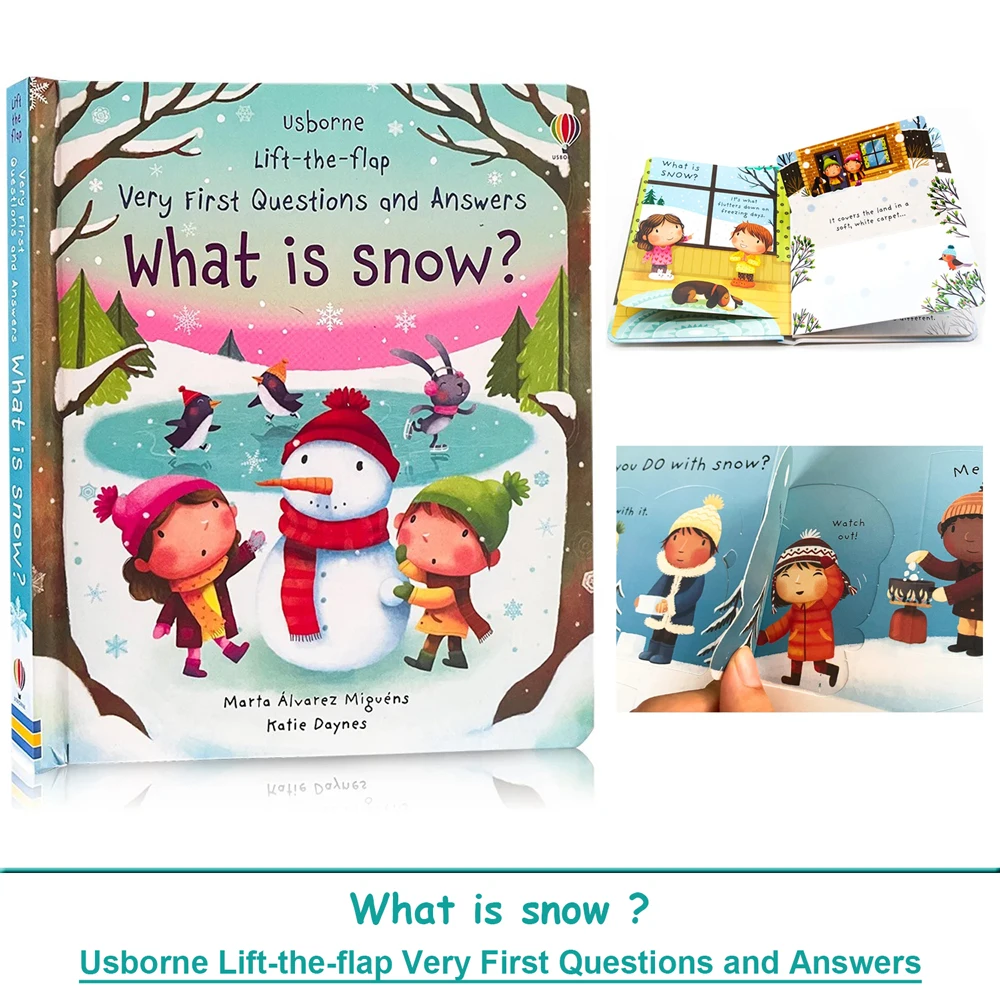 Usborne Lift The Flap أسئلة وأجوبة أولى جدًا ما هو الثلج؟ كتاب صور تعليمي باللغة الإنجليزية لقراءة الأطفال