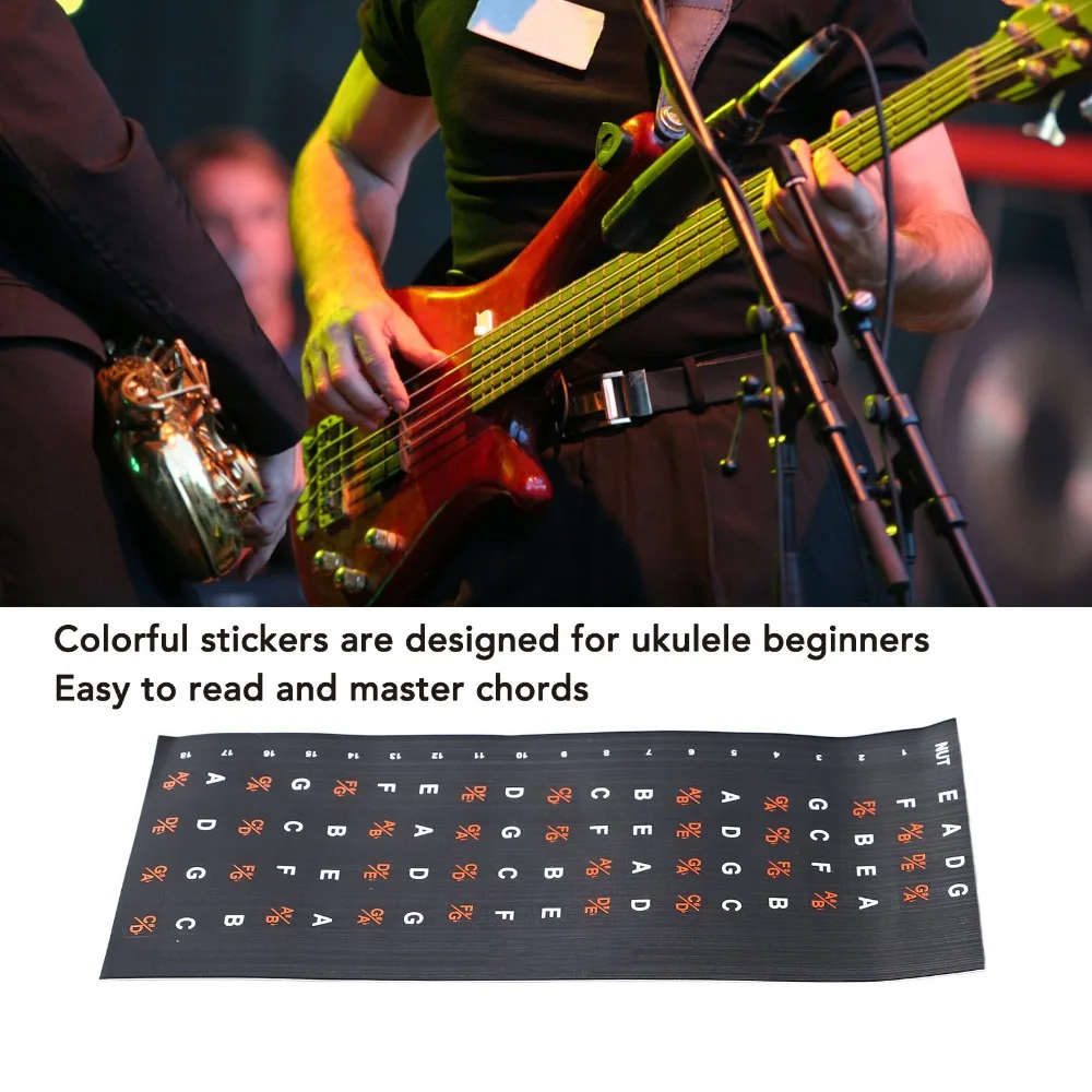 2PCS PVC Guitar Fretboard Sticker Self Adhesive Black Bass Chord Guide Decal Fingerboard Note Label For 4 String Guitar Beginner