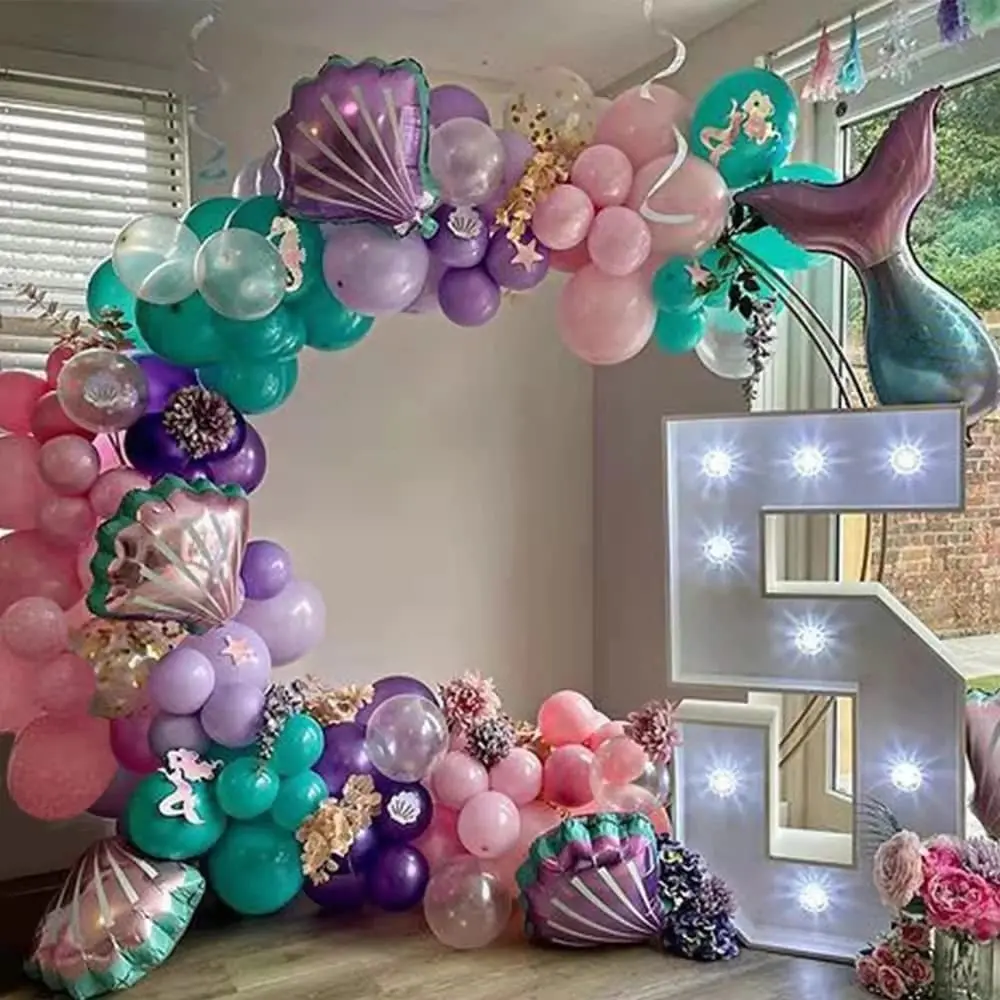 116pcs Mermaid Tail Shell Balloon Garland Arch Pink Purple Latex Ballon Baby Shower Girl 1st Birthday Party Favors Wedding Decor