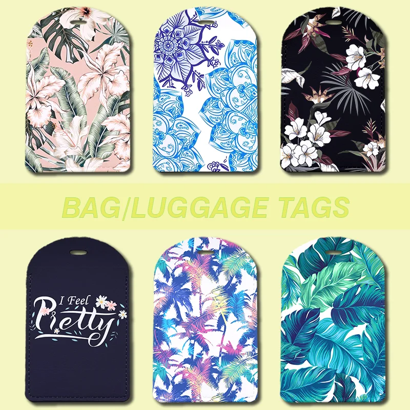 

PU Leather Travel Luggage Tags with Privacy Cover for Suitcase Handbags Backpacks Men Women Fashion Flowers Baggage Tags