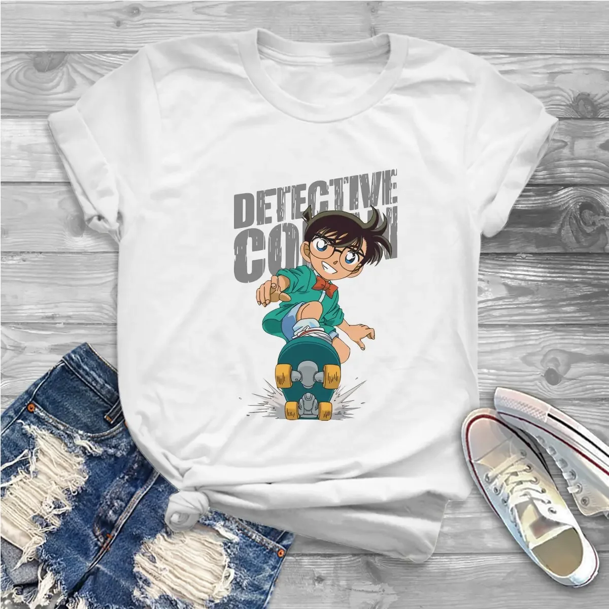 Anime Detective Conan Skateboard Tshirt Graphic Girl Tops Vintage Fashion Summer Clothes Fibre Harajuku T Shirt