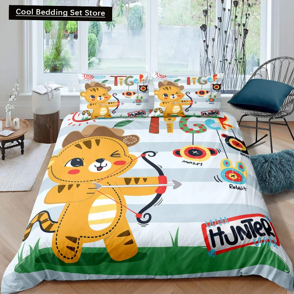 

Cartoon Tiger Duvet Cover King Queen Animal Forest Theme Bedding Set for Kids Boys Girls Jungle Wildlife Polyester Quilt Cover