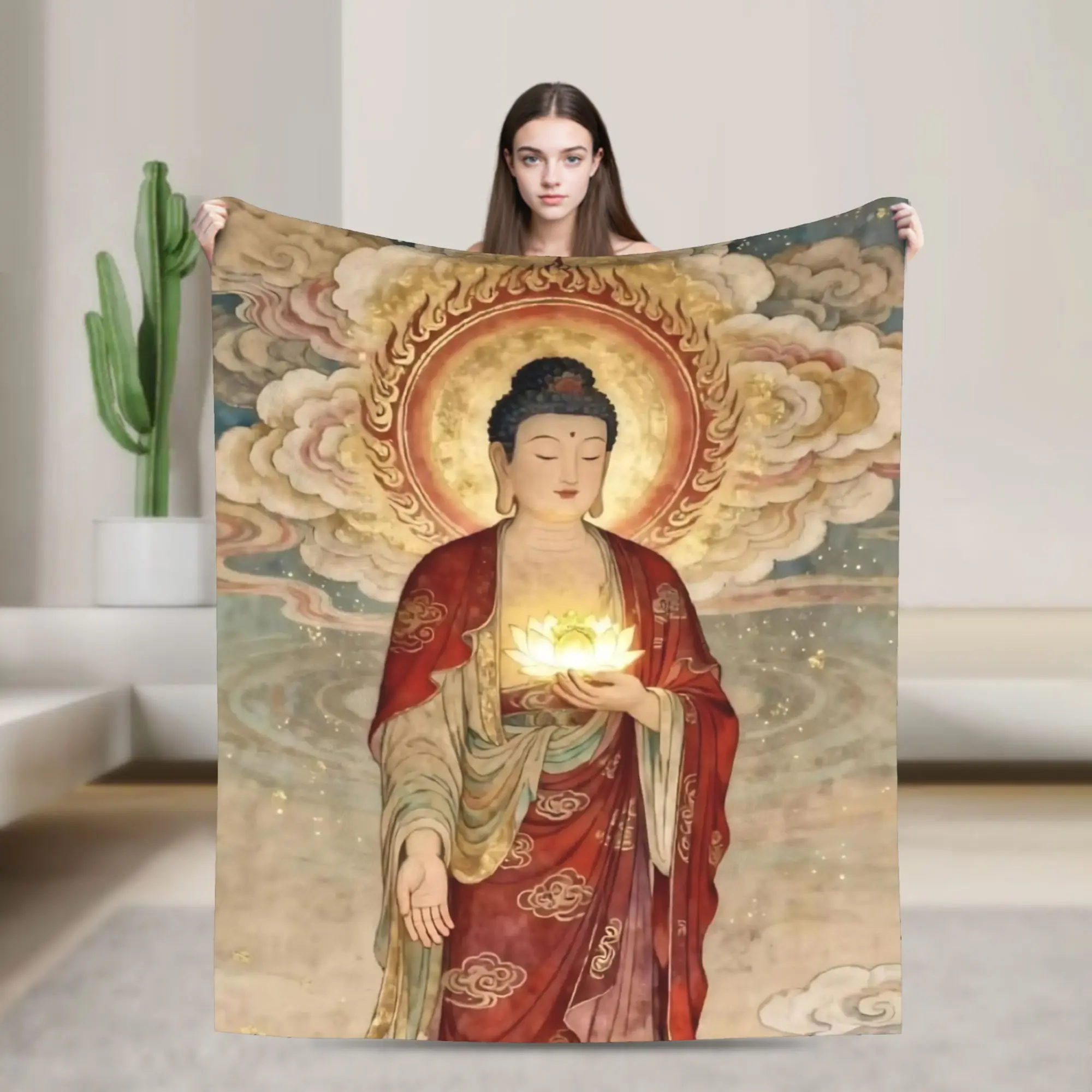Buddha Lotus Zen Meditation Blankets Buddhism Plush Novelty Warm Throw Blanket for Chair Covering Sofa Decoration