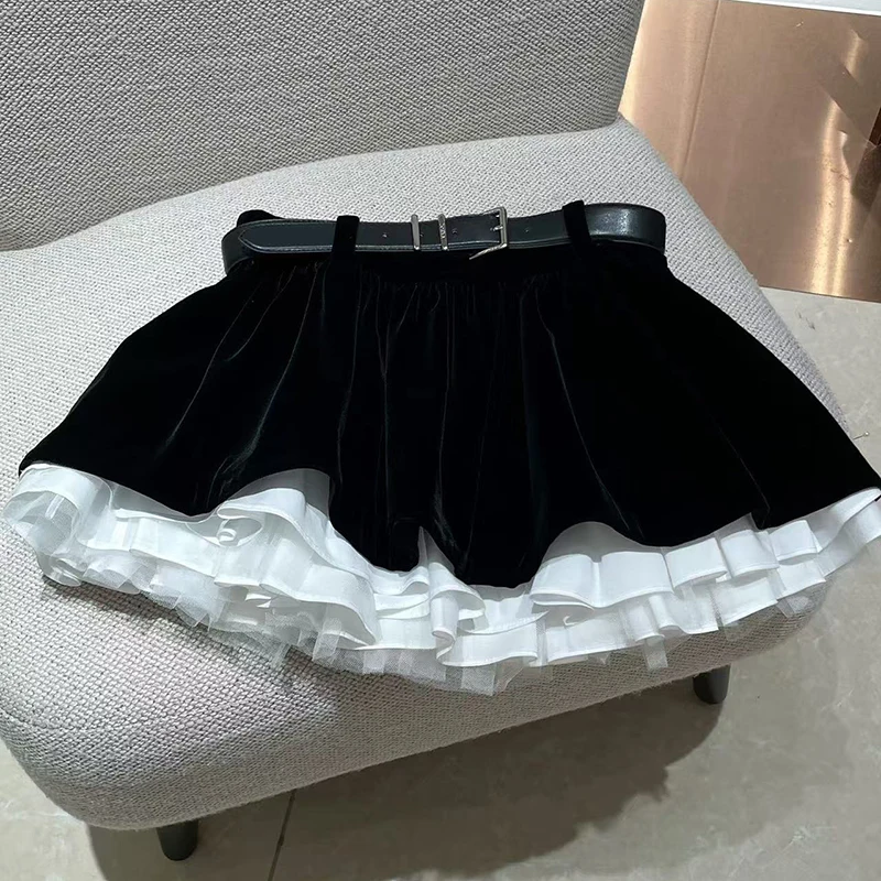 

Юбки-трапеции в японском стиле с пэчворком для женщин, весенне-летняя мода, с поясом, универсальные, тюлевые, с высокой талией, мини-юбки