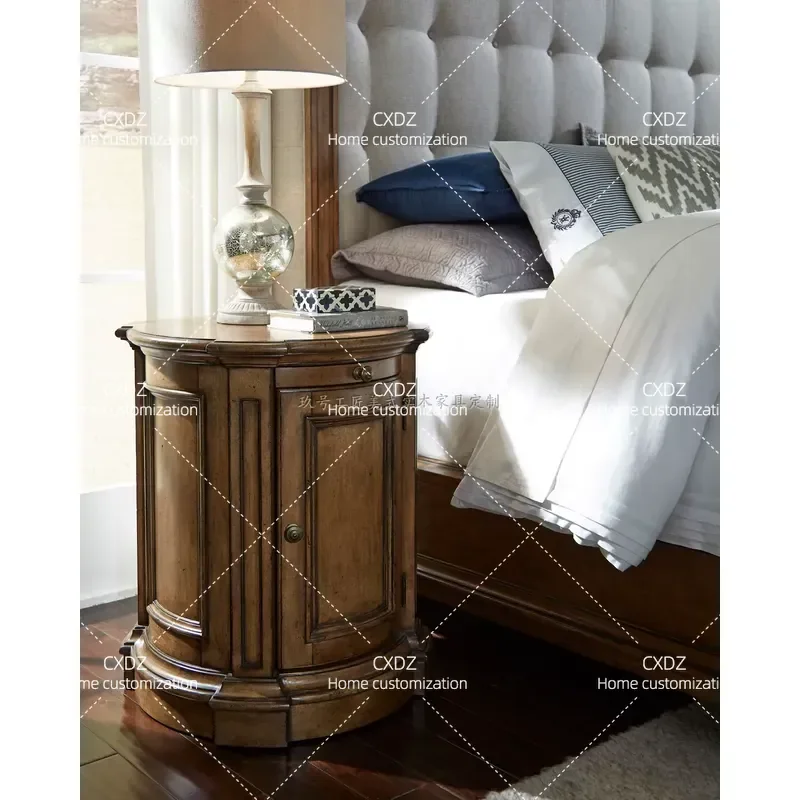 Retro Classical Light Luxury Solid Wood Bedside Table Nightstand with Customizable Corner and Edge Design for Bedroom Decor
