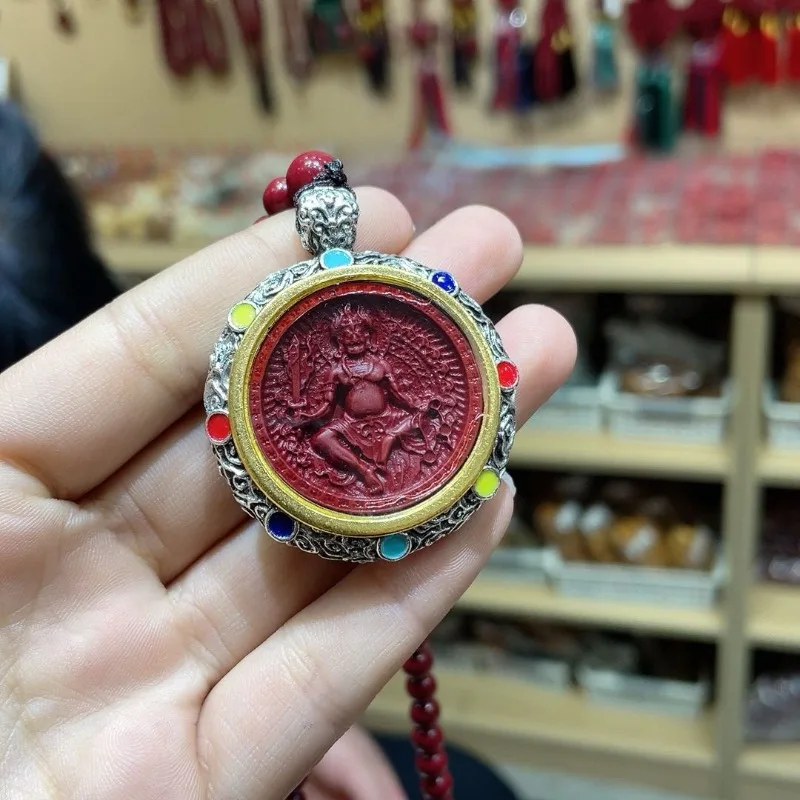 Cinnabar Buddha, The Patron Saint of The Zodiac, Inlaid with Imperial Sand Pendant