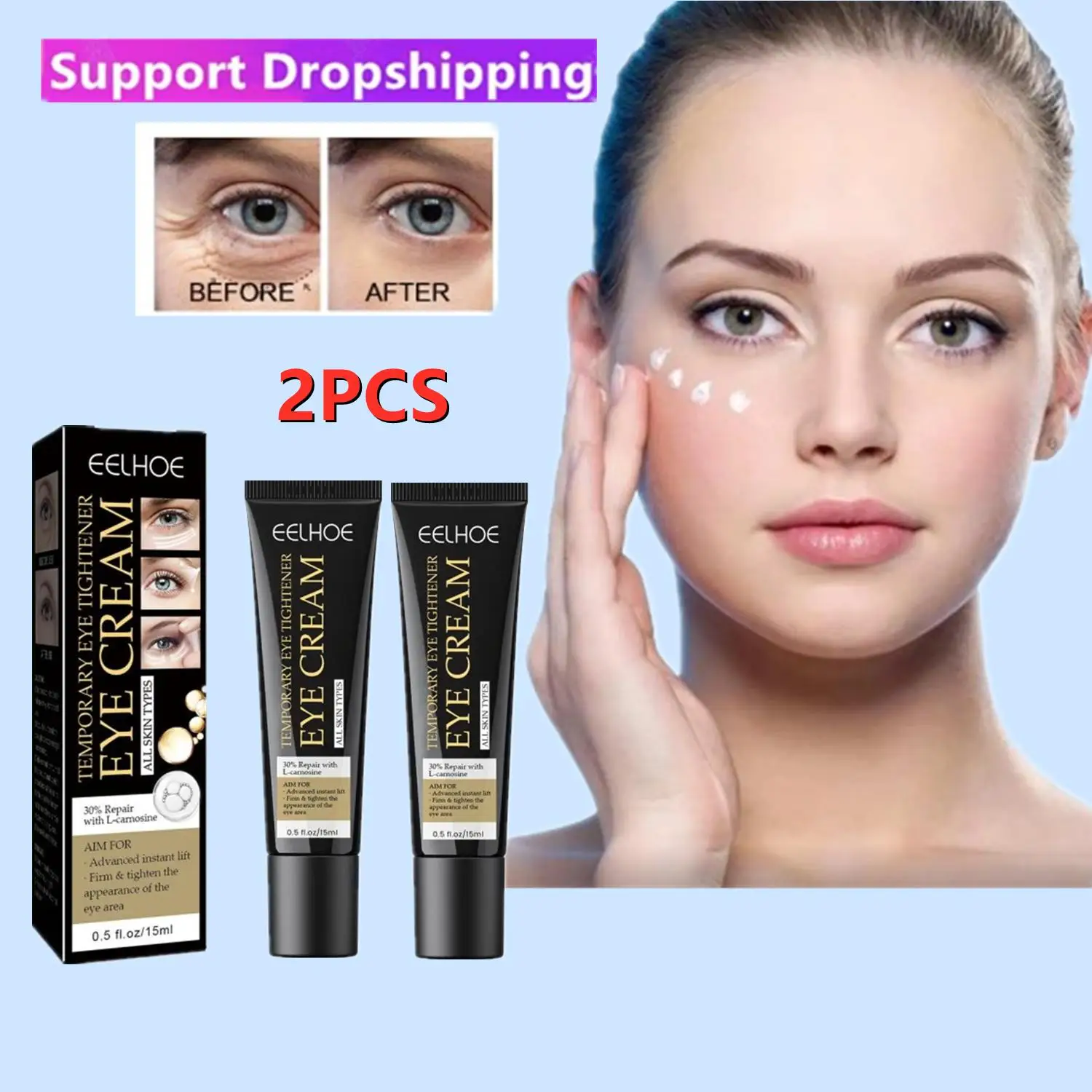 2PCS EELHOE Anti Wrinkle Eye Cream Remove Eye Bags Puffiness Lifting Firming Smooth Skin Moisturizing Instant Eye Massage Cream