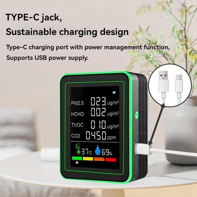 A73T Total Smart Wifi Air Quality Sensor Guard Multifunction CO2/TVOC/HCHO/PM2.5/ Temperature/Humidity