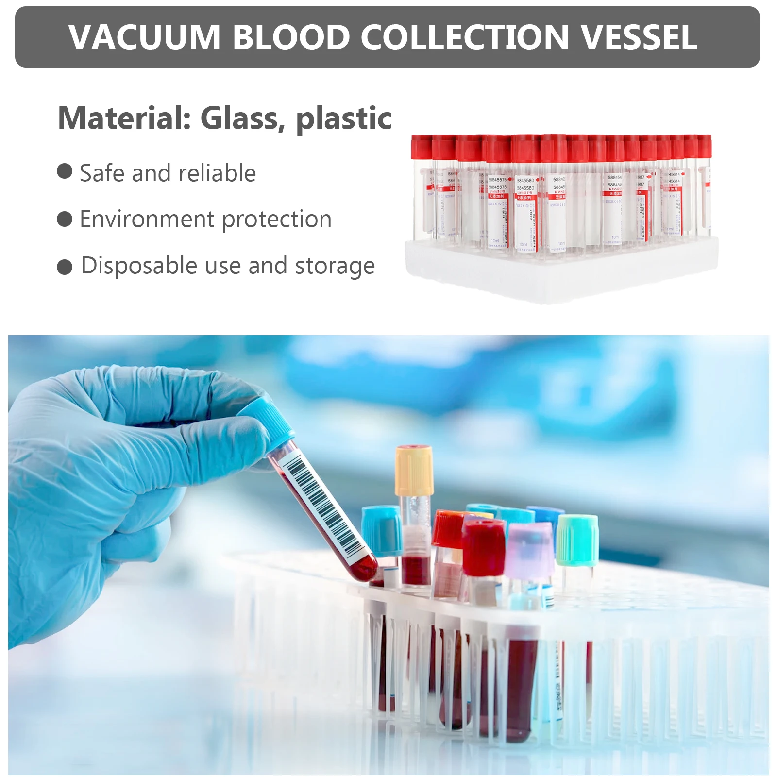 

100Pcs Reliable Glass Test Tubes with Cover for Blood Collection and Hospital Use Glass Negative Pressure Tubes