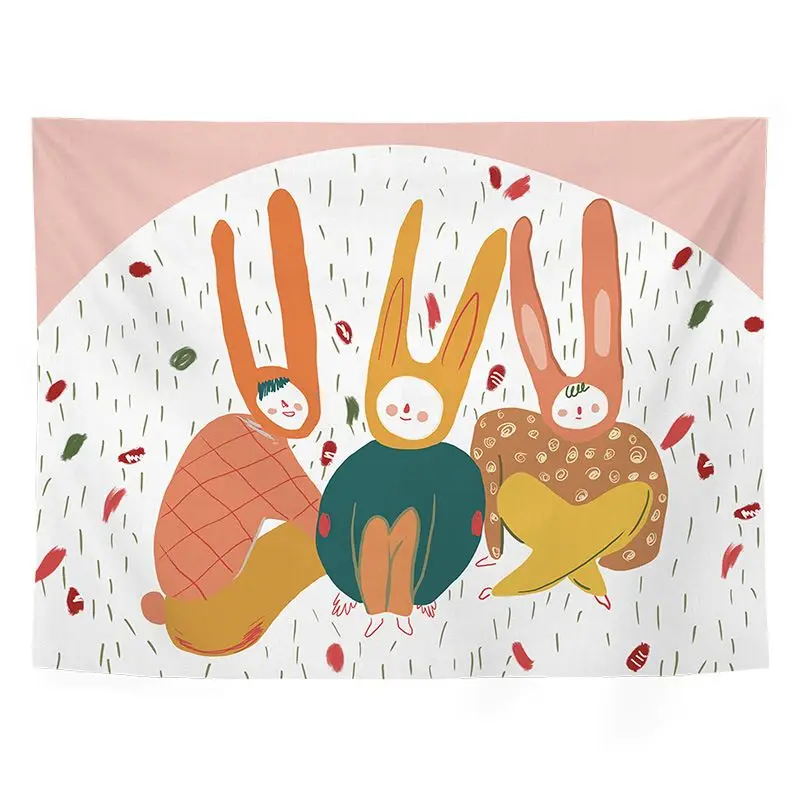 VIKAMA Japanese Cartoon Four Person Illustration Tapestry, HD Wear-Resistant Background Cloth for Anime Living Room Decor