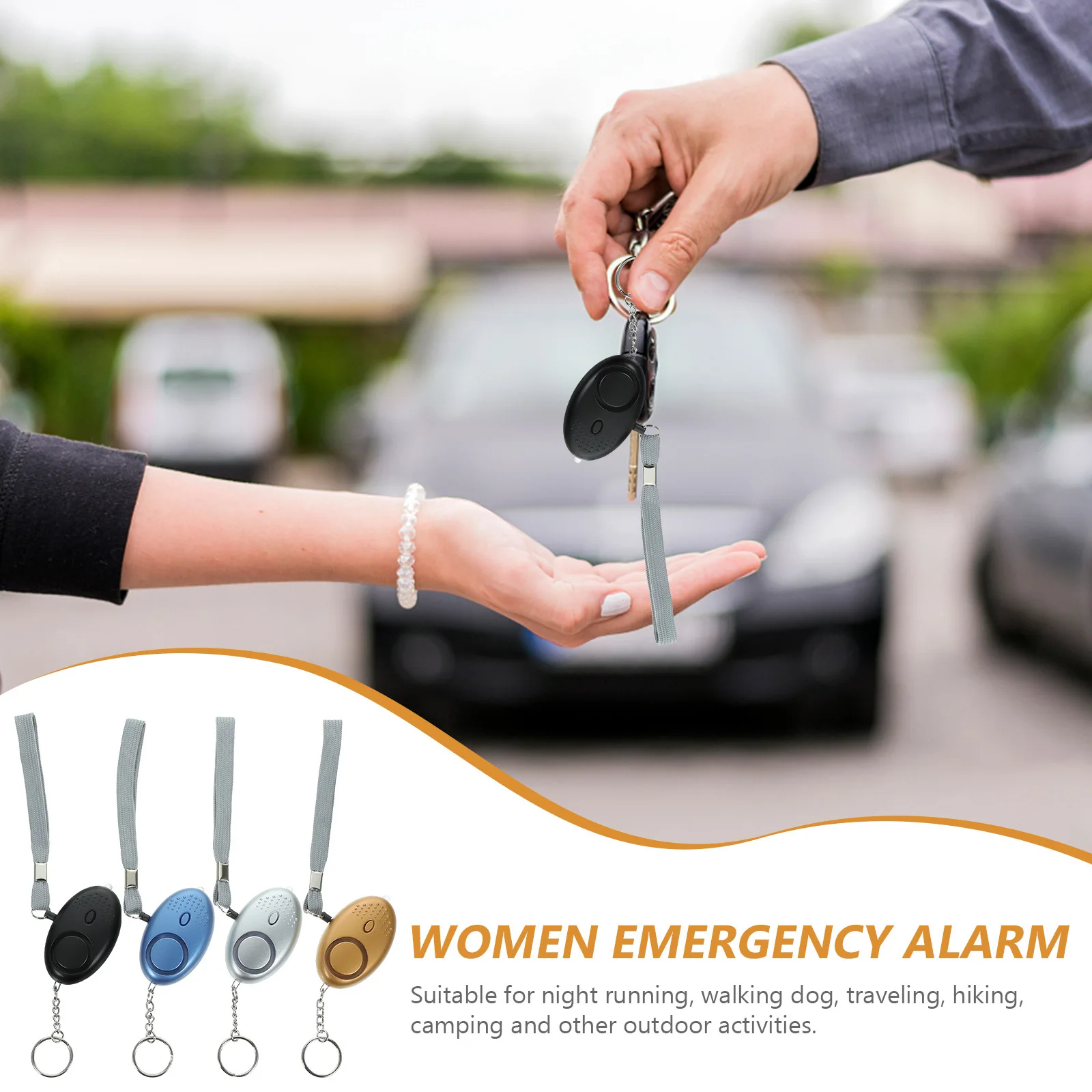 10個の個人用セキュリティアラームキーホルダー緊急安全アラーム、LEDライト付き、ハイキング、キャンプ、屋外の安全用