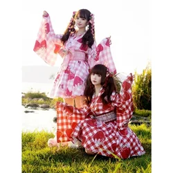 YUIPO – robe Lolita japonaise douce et mignonne, rose, imprimé fraise, Kawaii JSK